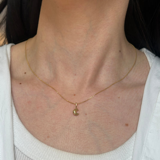 14KT Yellow Gold Polished Shiny Puffed Moon Charm Small Size