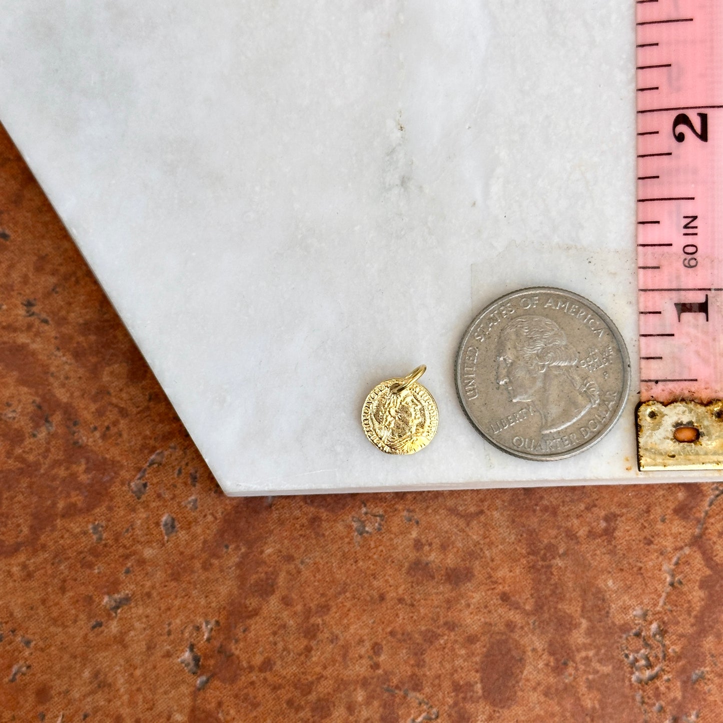 Estate 14KT Yellow Gold Replica Roman Coin Pendant Charm 10mm