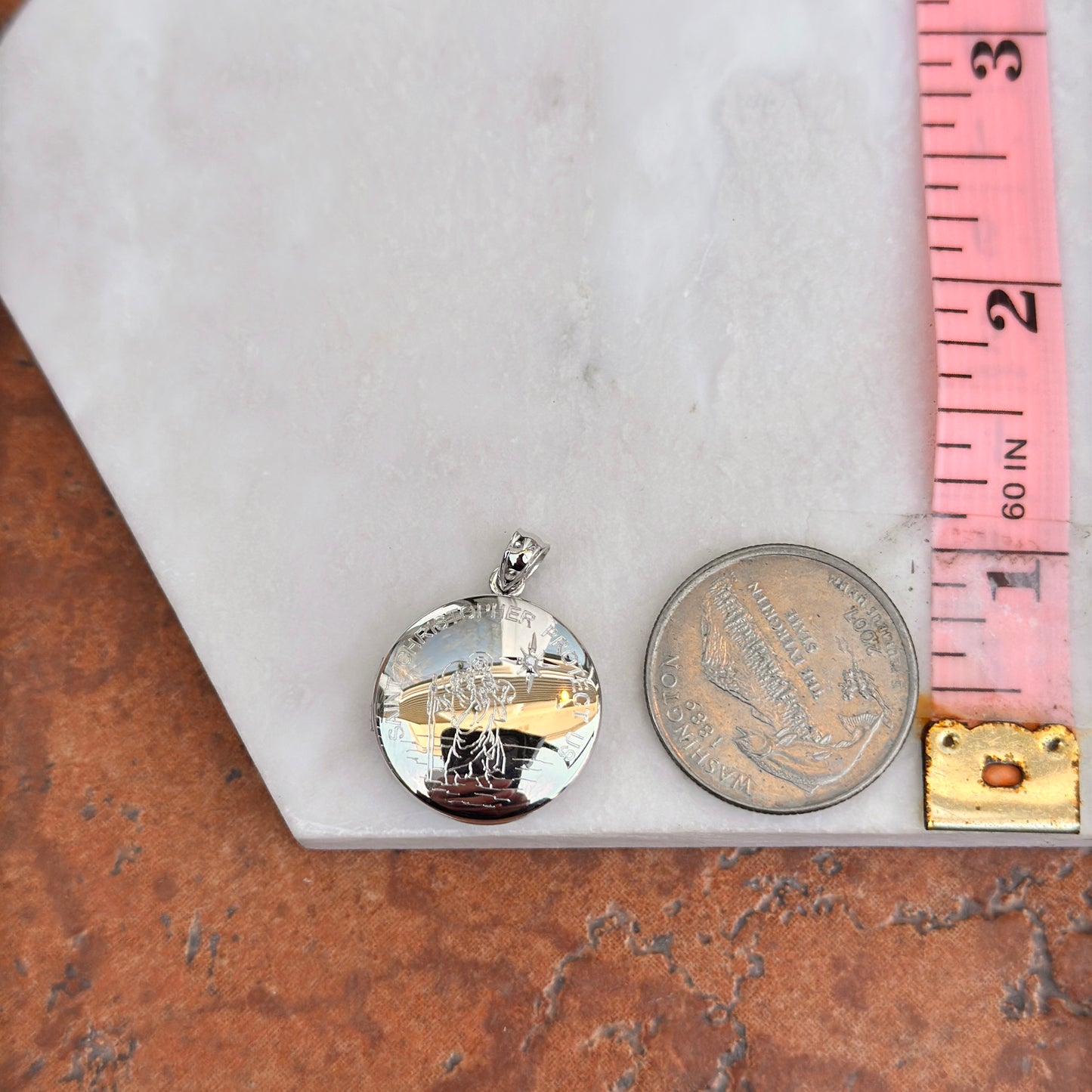 Sterling Silver 20mm Diamond Saint Christopher Round Locket Pendant
