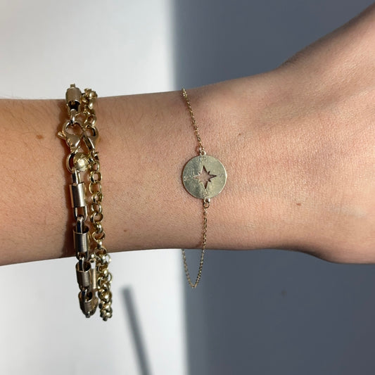 14KT Yellow Gold North Star Compass Disc Charm Bracelet - LSJ