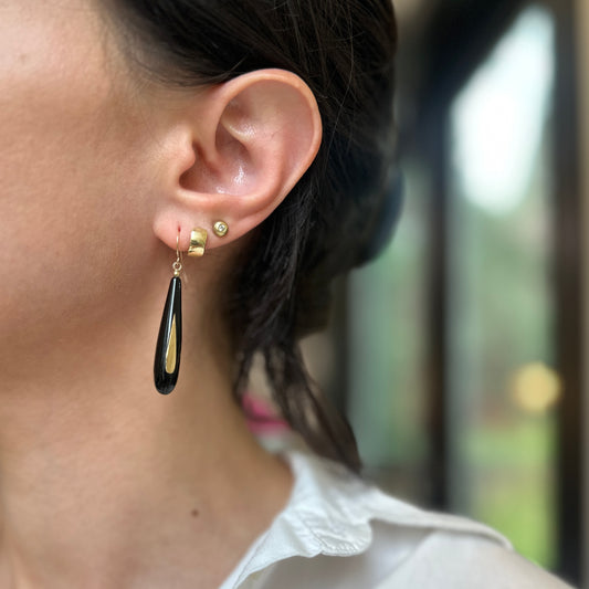 Estate 14KT Yellow Gold Teardrop Black Onyx Dangle Earrings