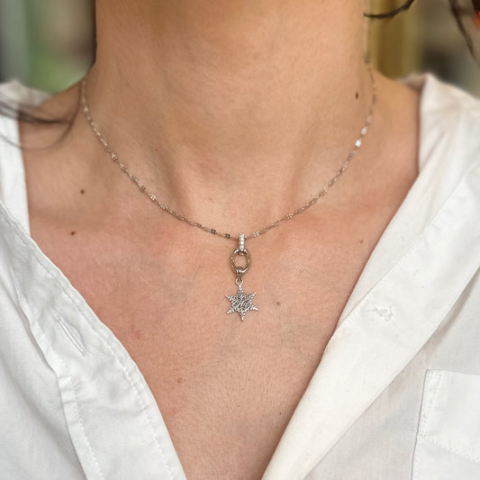 14KT White Gold Oval Diamond Pendant Hanger Hinged Clasp - LSJ