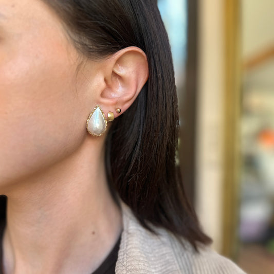 Estate 14KT Yellow Gold Teardrop Mabe Pearl Omega Back Earrings