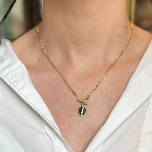 14KT Yellow Gold Mariner Onyx Toggle Paperclip Necklace