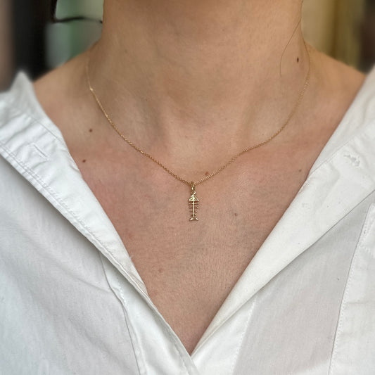 14KT Yellow Gold Fish Bone Pendant Charm