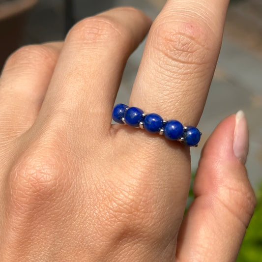 Estate 14KT White Gold Lapis Lazuli 5-Stone Band Ring