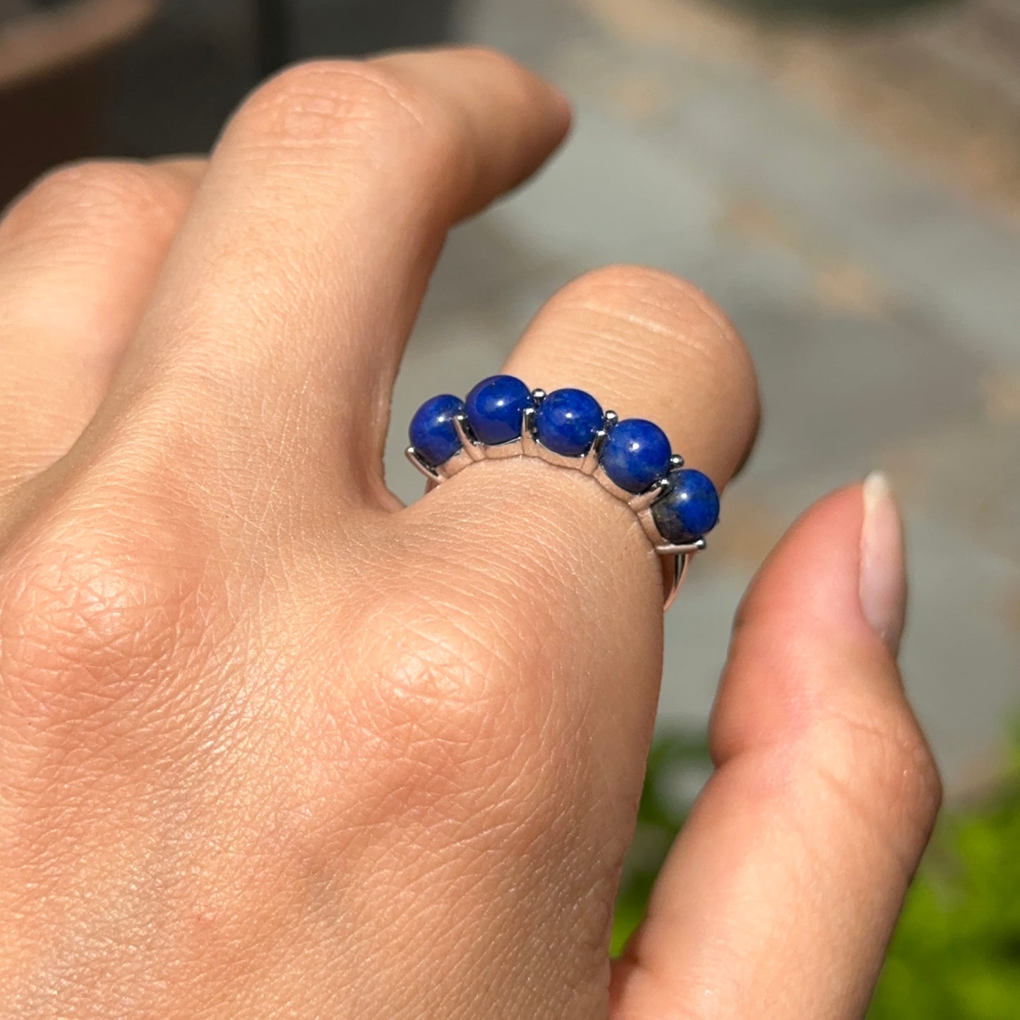 Estate 14KT White Gold Lapis Lazuli 5-Stone Band Ring