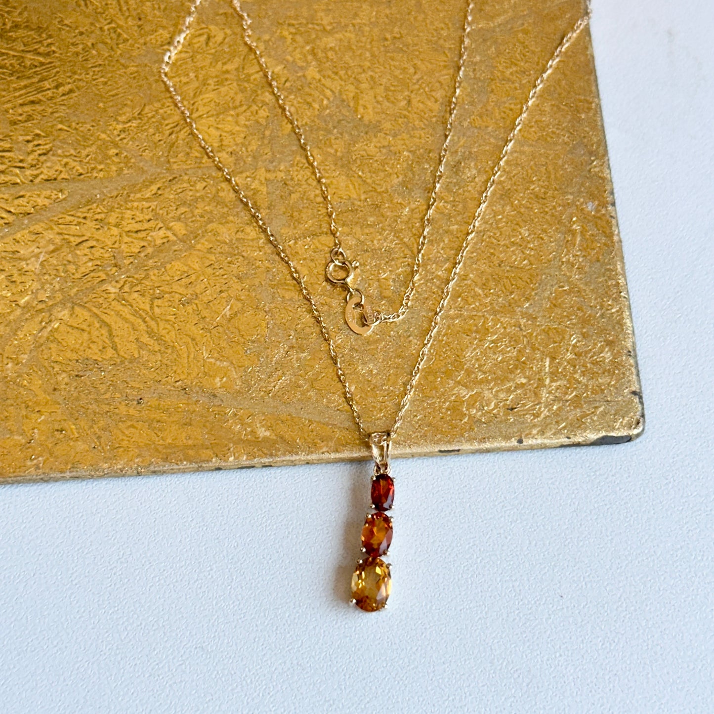 14KT Yellow Gold Graduated Citrine Pendant Chain Necklace