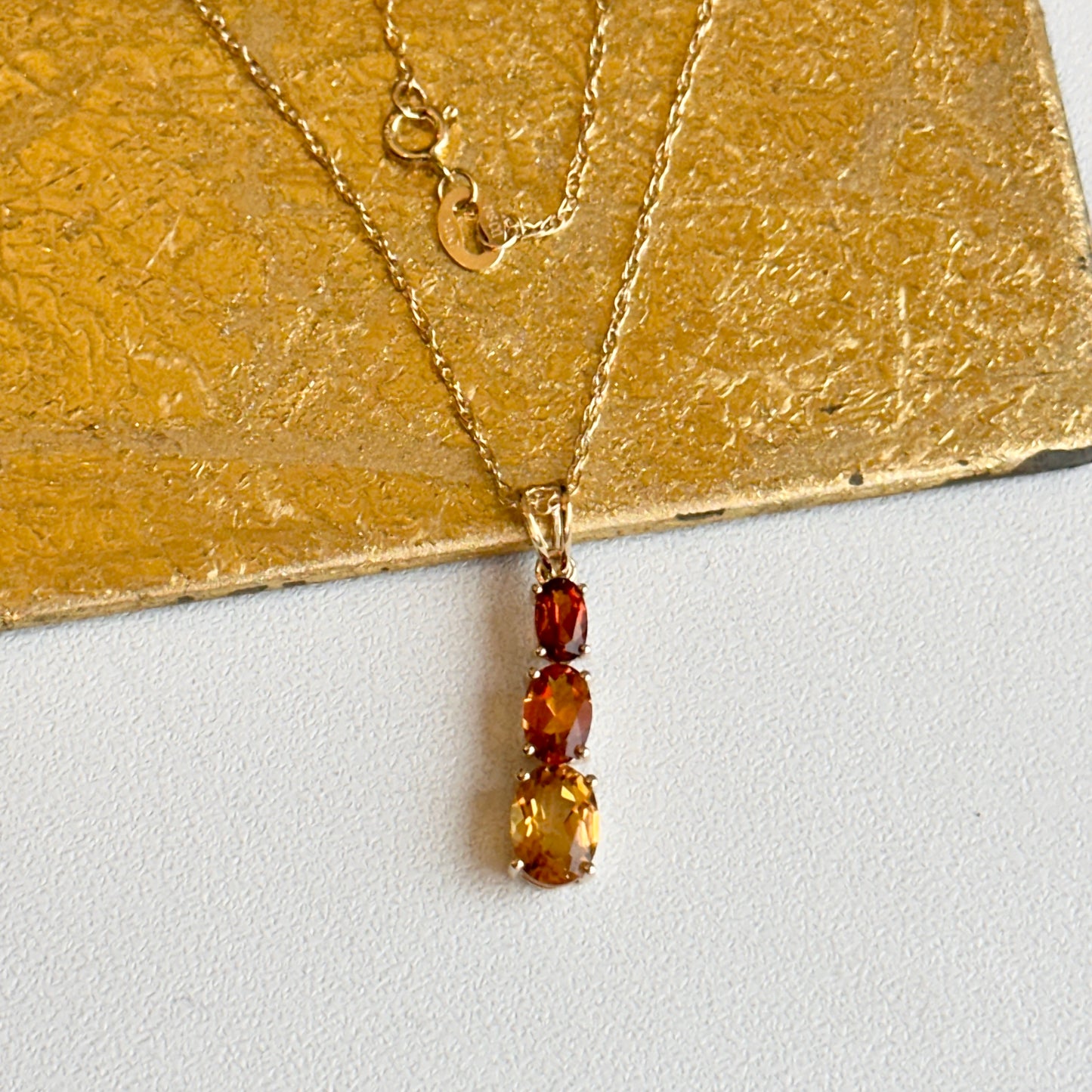 14KT Yellow Gold Graduated Citrine Pendant Chain Necklace