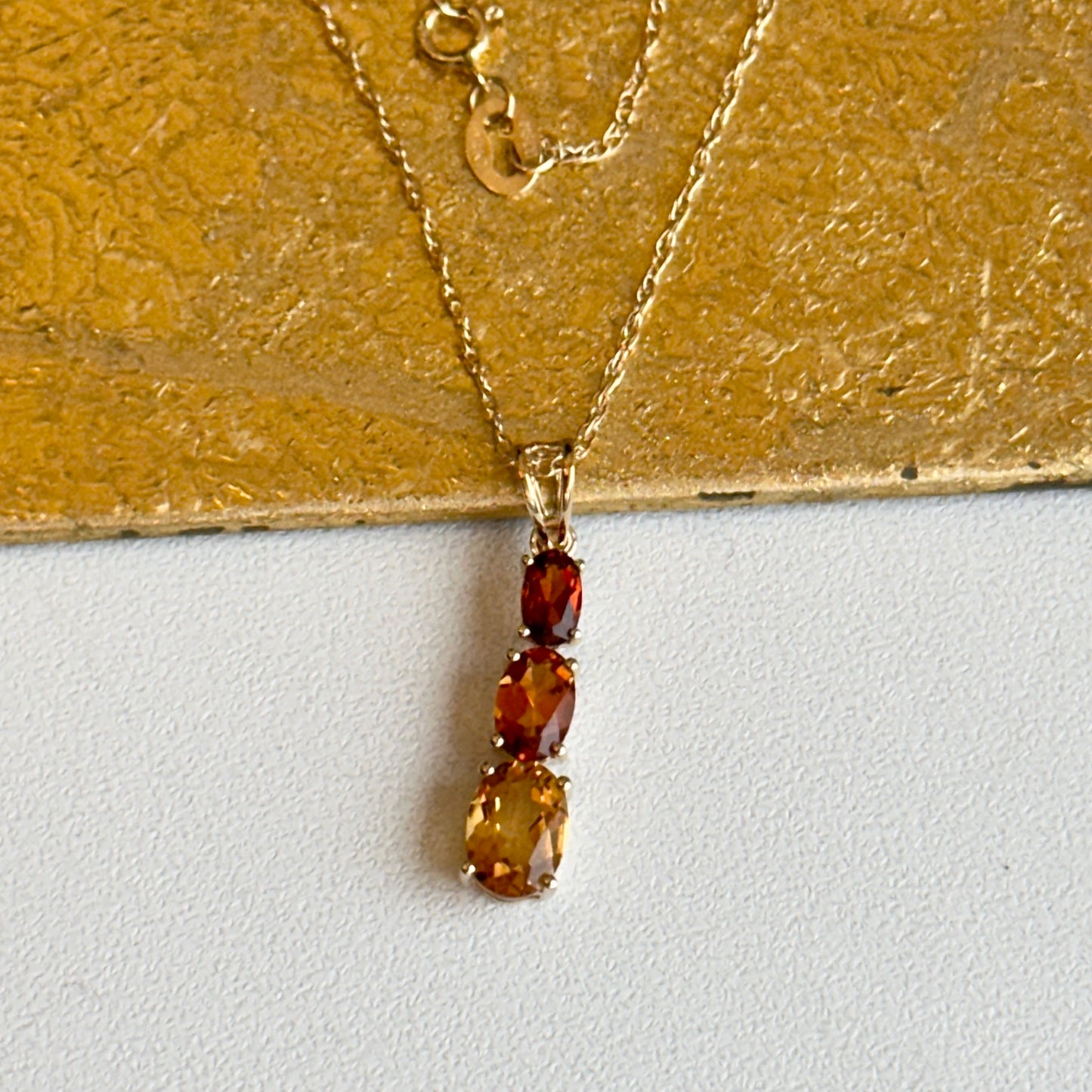 14KT Yellow Gold Graduated Citrine Pendant Chain Necklace