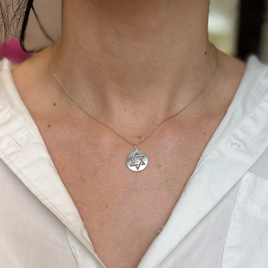 Sterling Silver Star of David Round Disc Pendant