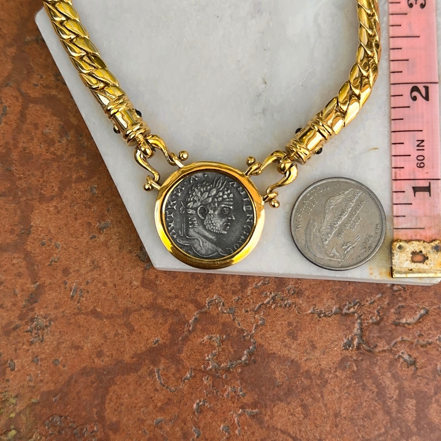 Estate Gold-Tone Replica Coin Curb Chain Necklace