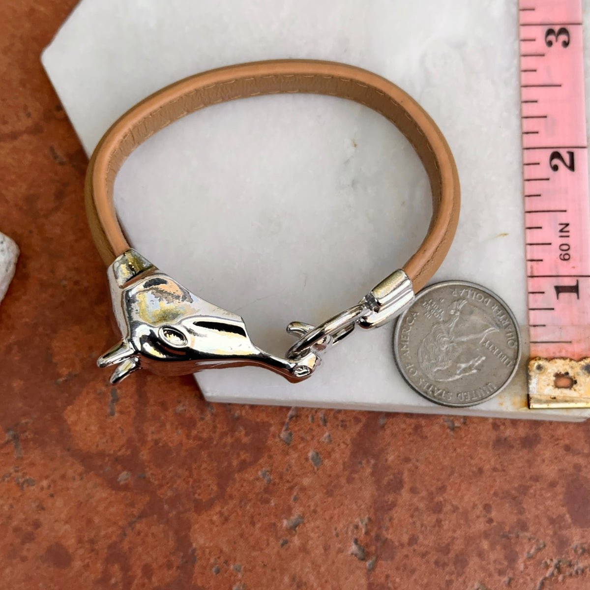 Silver-Tone Horse Head Leather Brown Bracelet