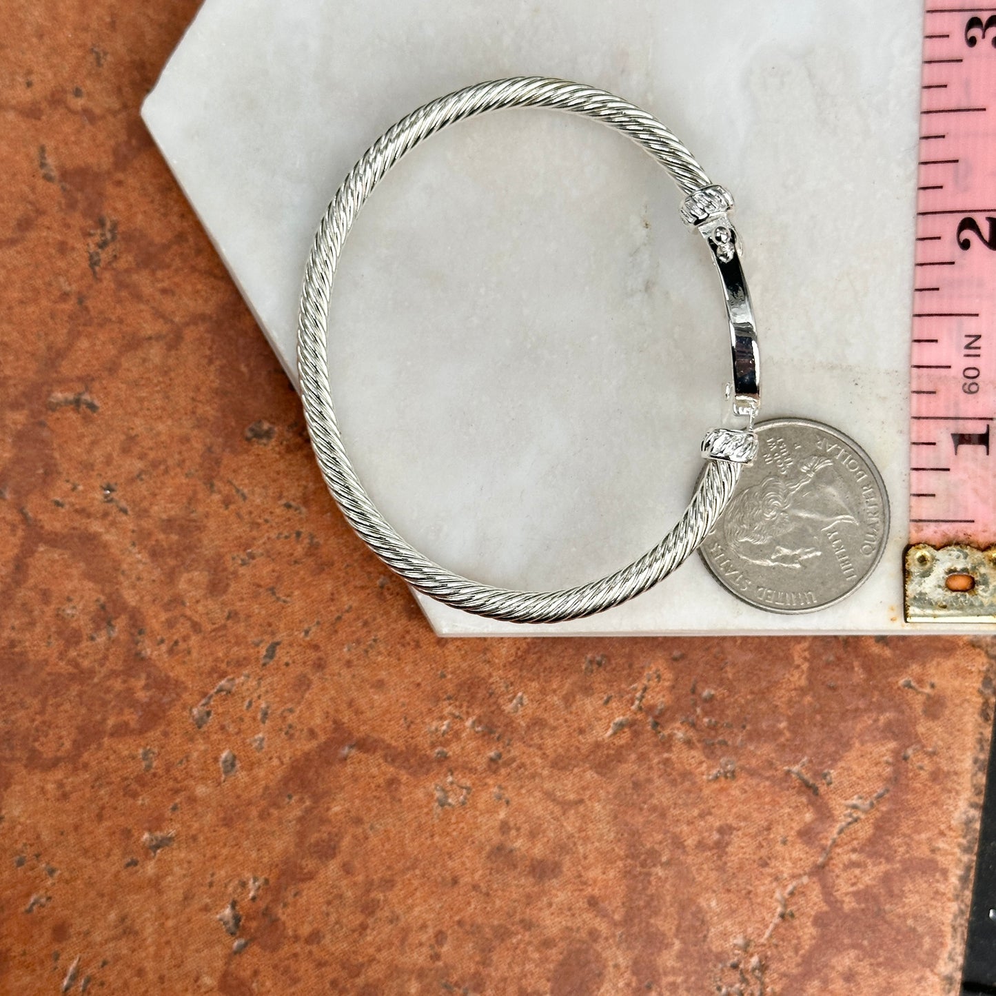 Silver Round Cubic Zirconia Horseshoe Twisted Bangle Bracelet