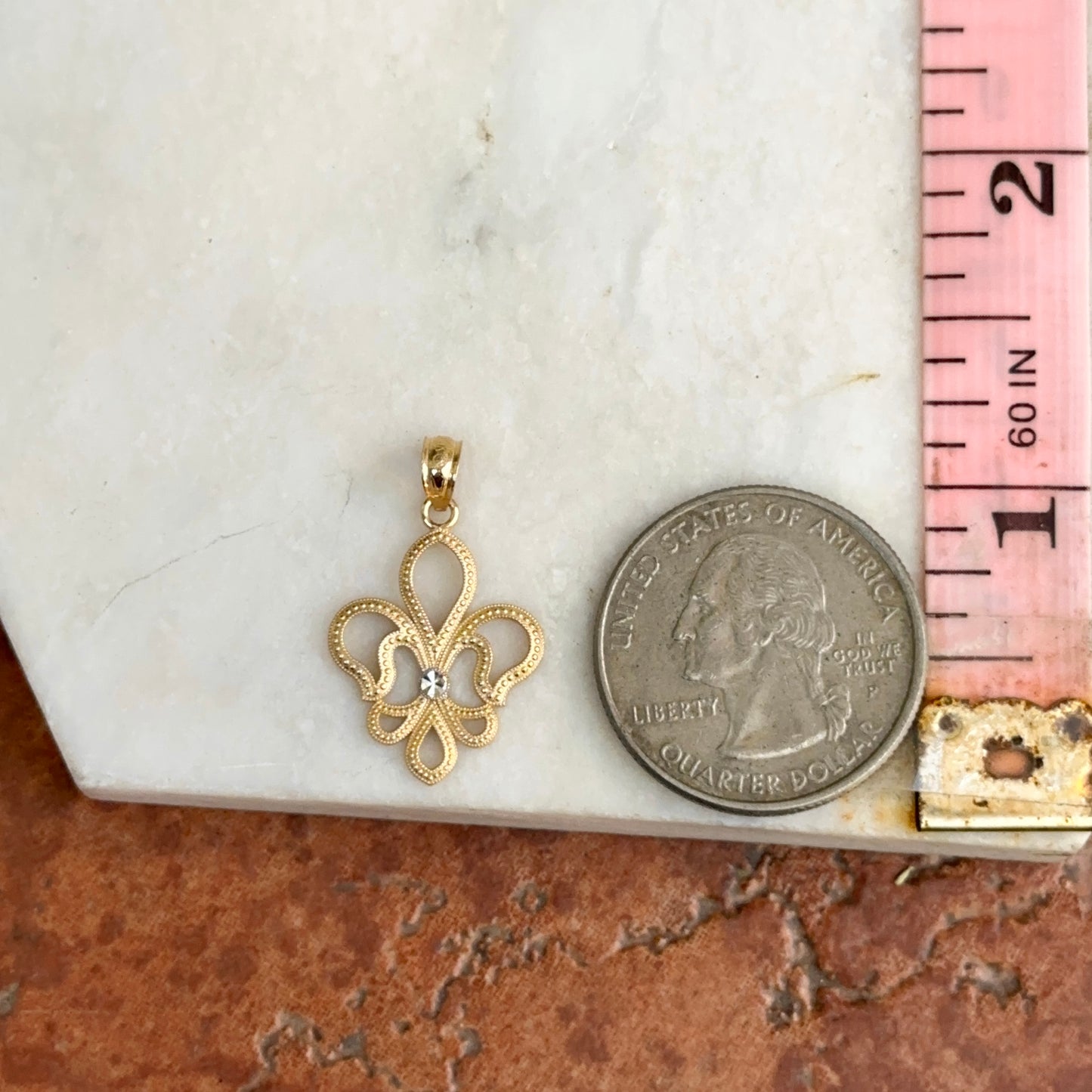 14KT Yellow Gold Satin Fleur de Lis Pendant Charm