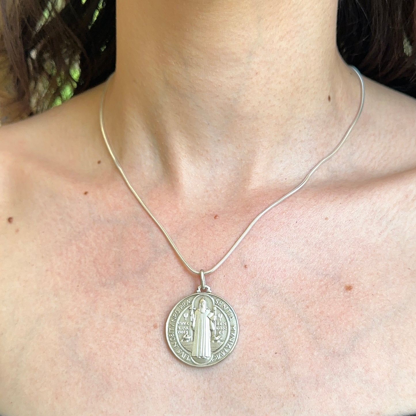 Sterling Silver Antiqued St Benedict Round Medal Pendant Charm 30mm