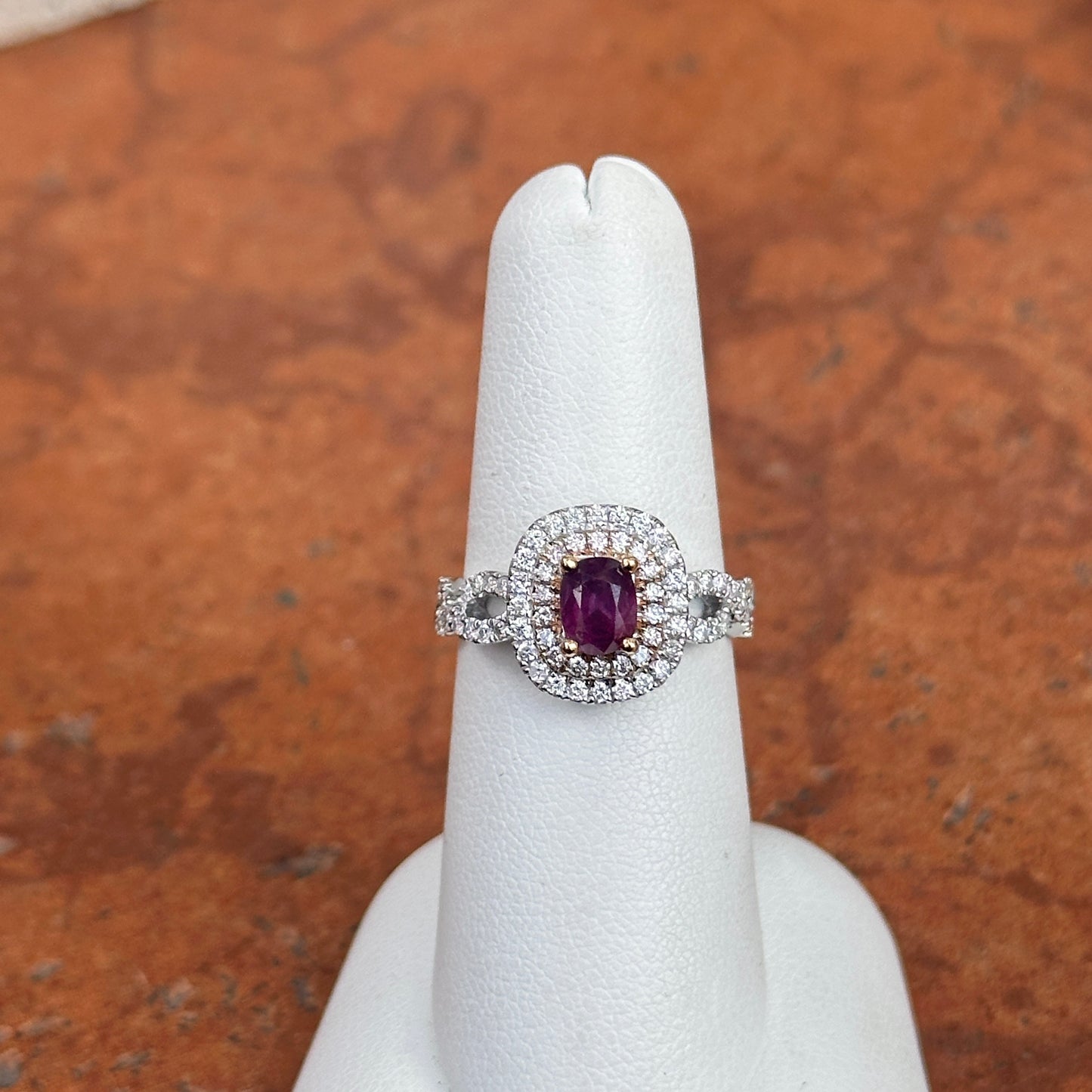 Estate 18K White Gold Kashmir Unheated Purple Oval Sapphire + Diamond Halo Ring
