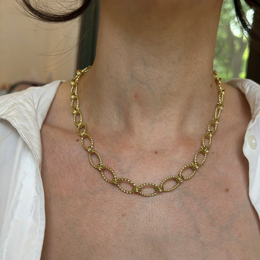 Estate 14KT Yellow Gold Rope Oval Link Wide Chain Necklace 18”