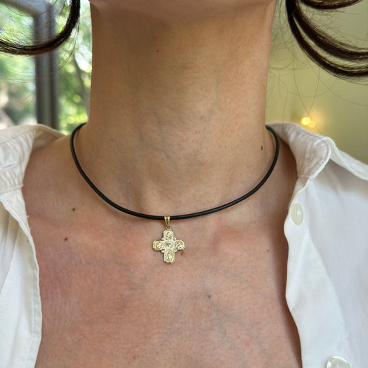 10KT Yellow Gold Solid Scapular 4 Way Cross Medal Pendant