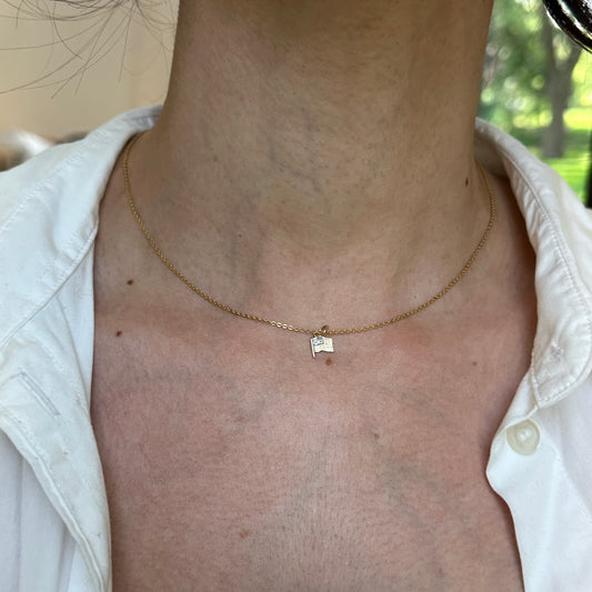 14KT Yellow Gold + White Gold Diamond American Flag Pendant Charm