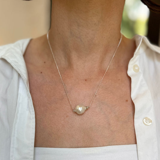 Sterling Silver + Paspaley South Sea Pearl 18” Adjustable Chain Necklace