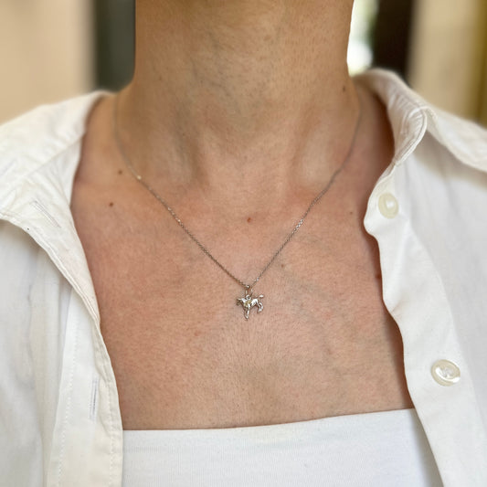 10KT White Gold Galloping Horse Pendant Charm