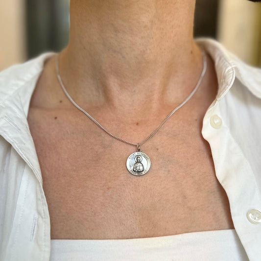 Sterling Silver St Nicholas “Pray For Us” Medal Pendant Chain Necklace