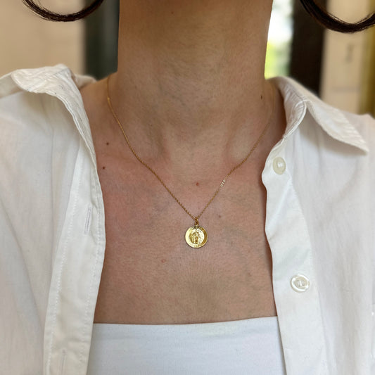 Sterling Silver 24KT Gold Plated Saint Florian Protect Us Round Medal Pendant