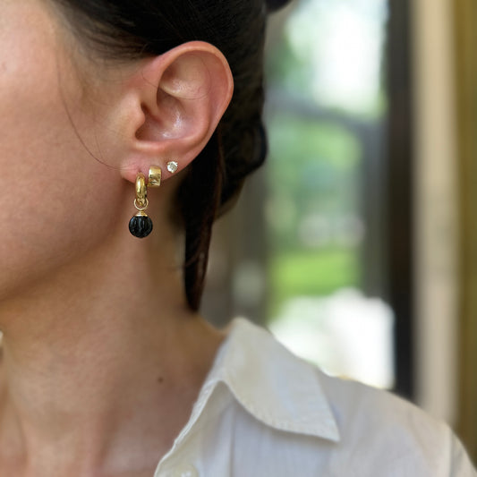 Estate Peter Brams 14KT Yellow Gold Fluted Onyx Ball Earring Charms