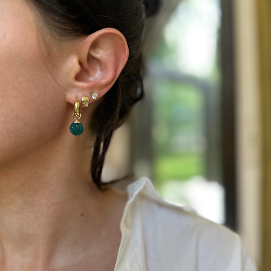 Estate Peter Brams 14KT Yellow Gold & Fluted Green Onyx Ball Earring Charms