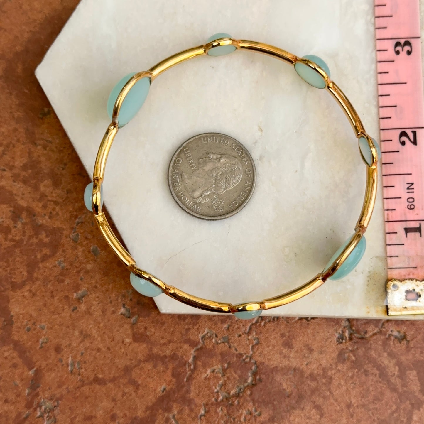 Gold-Plated Blue Chalcedony Hammered Slip-On Bangle Bracelet