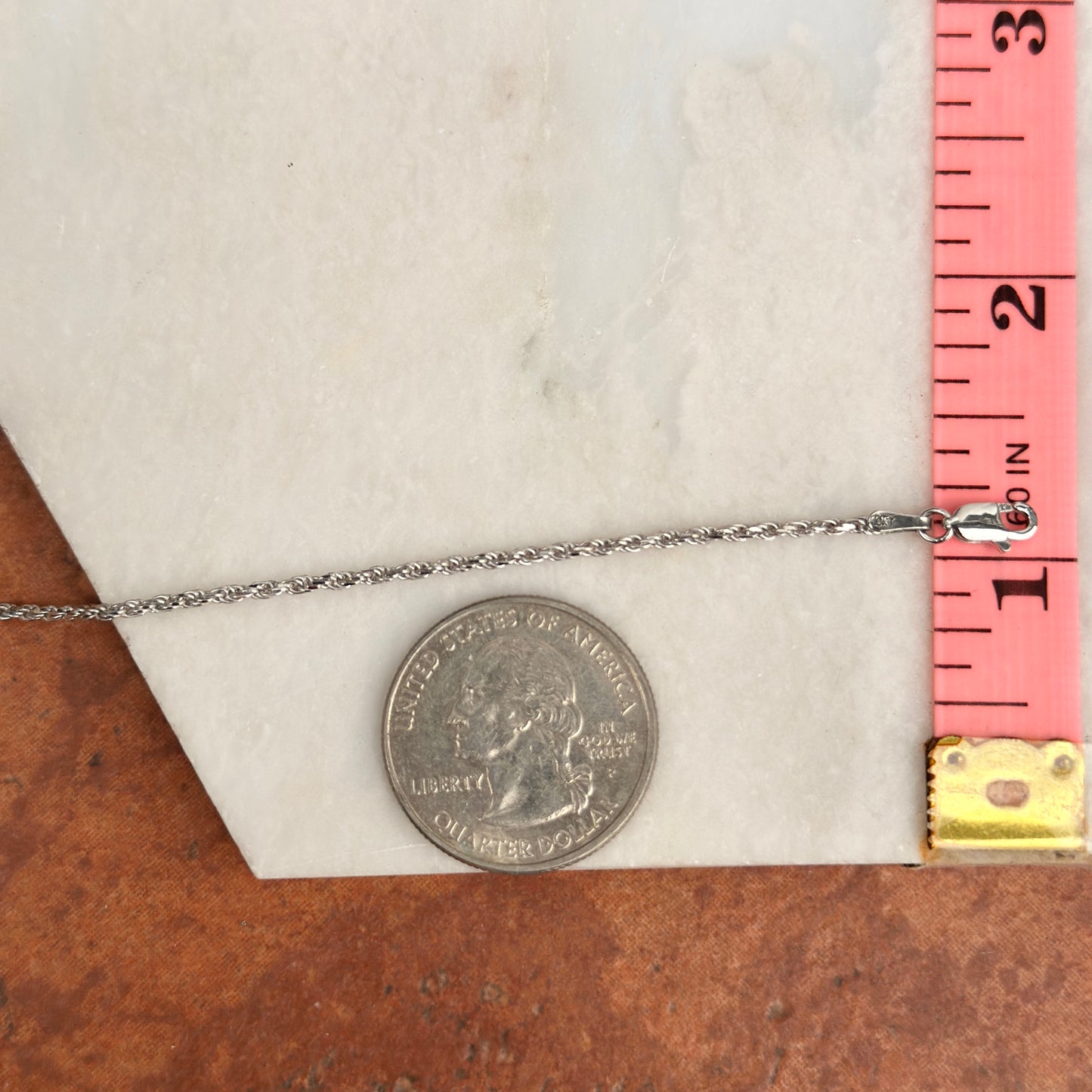 10KT White Gold 1.6mm Diamond-Cut Rope Chain Bracelet