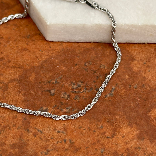 10KT White Gold 1.6mm Diamond-Cut Rope Chain Bracelet