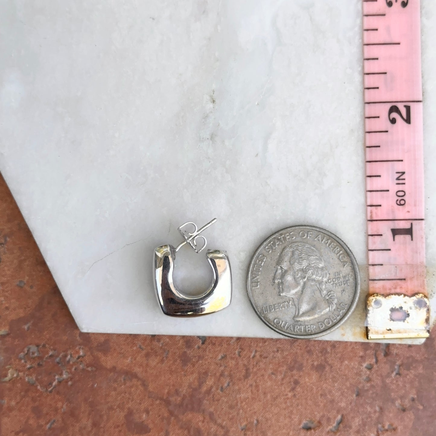 Sterling Silver Square C-Shape Hoop Earrings