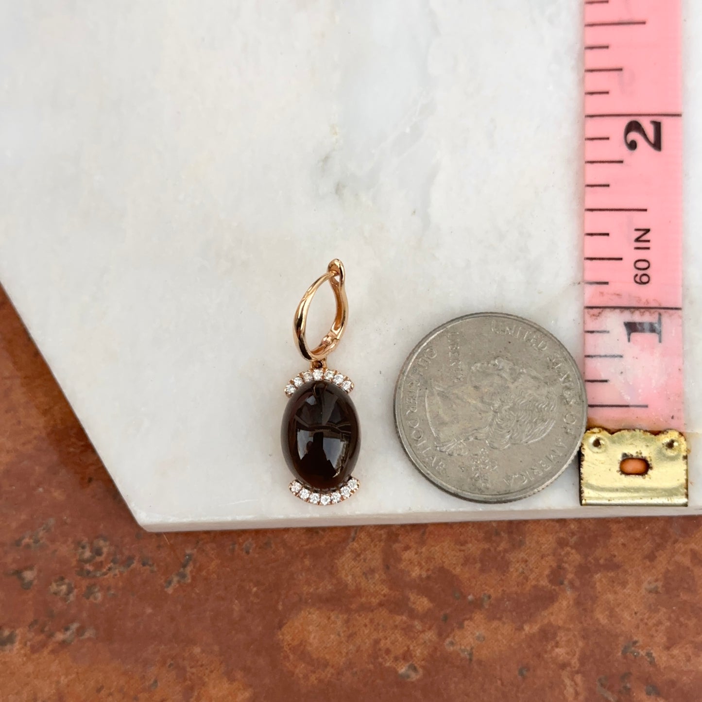 Estate 14KT Rose Gold Smokey Topaz + Diamond Lever Back Earrings