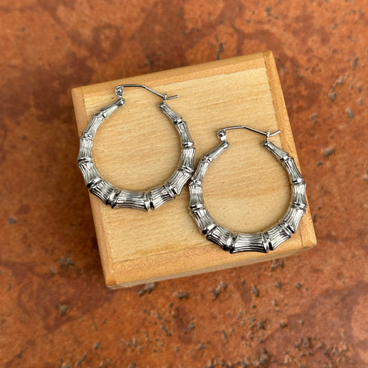 Sterling Silver Bamboo Round Hoop Earrings 27mm