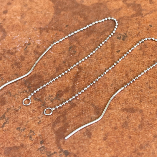 14KT White Gold Threader Ball Chain Earrings with Open Ring