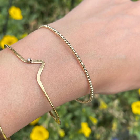 14KT Yellow Gold Beaded 2mm Cuff Bangle Bracelet