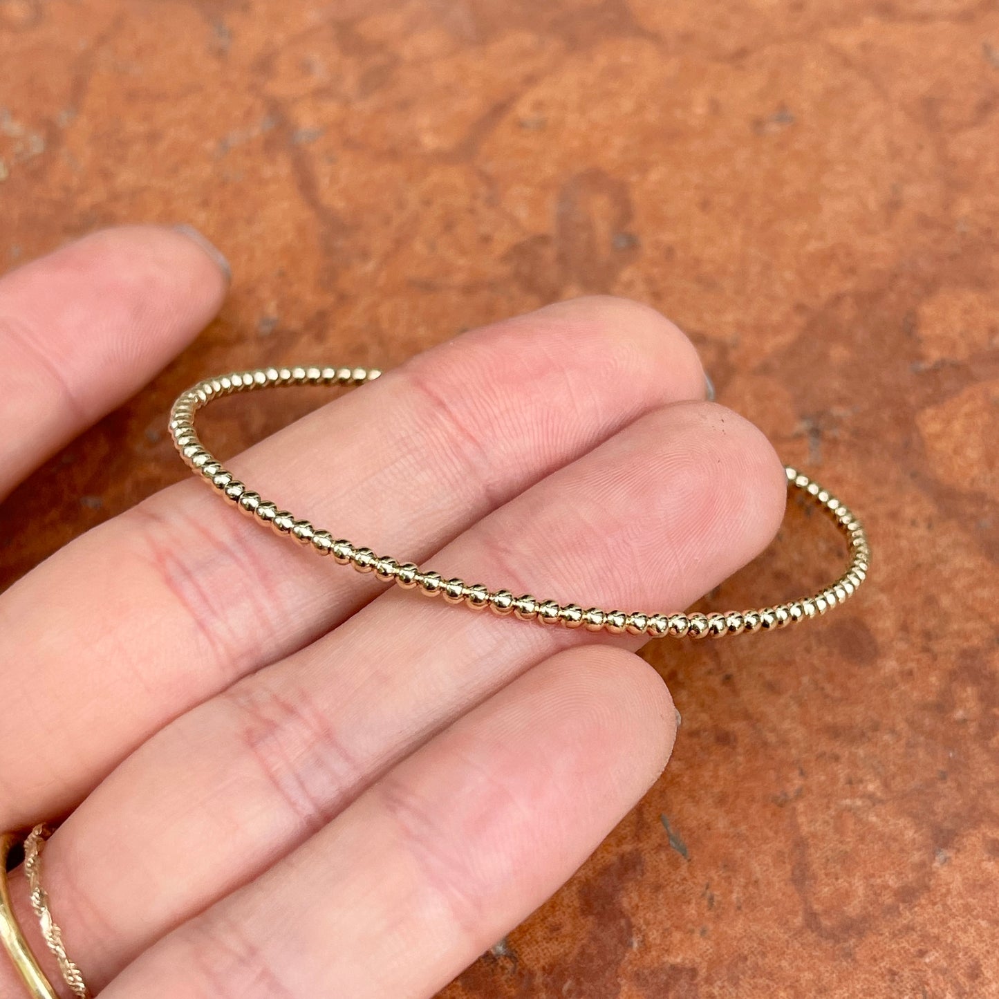 14KT Yellow Gold Beaded 2mm Cuff Bangle Bracelet