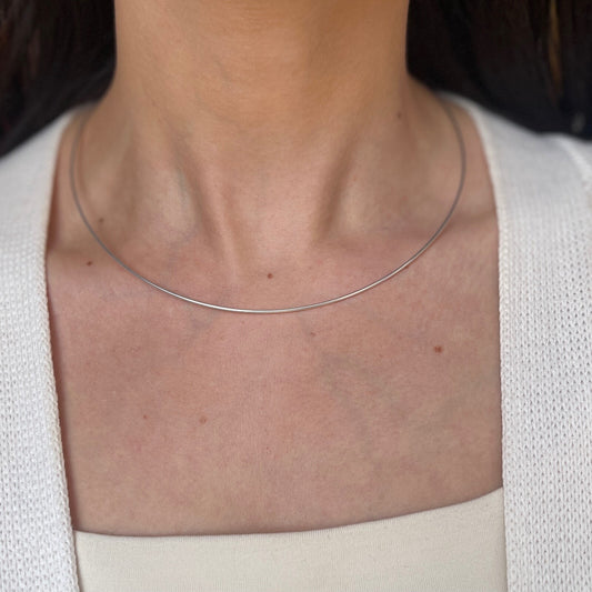 Sterling Silver Neck Wire Stiff 1.2mm Collar Necklace - LSJ