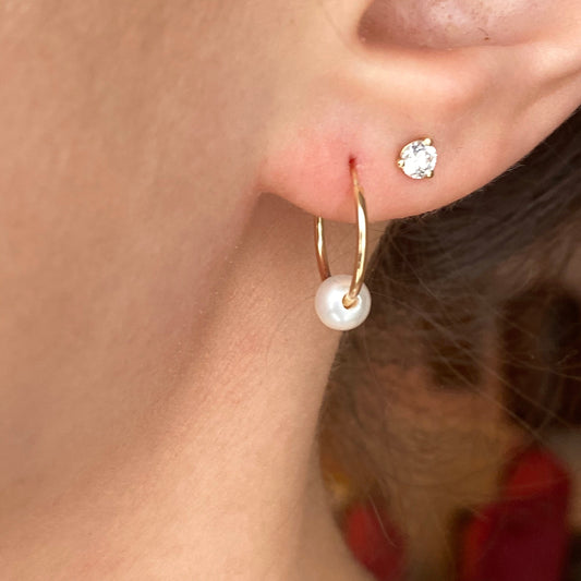 14KT Yellow Gold Small Endless Pearl Hoop Earrings 13mm