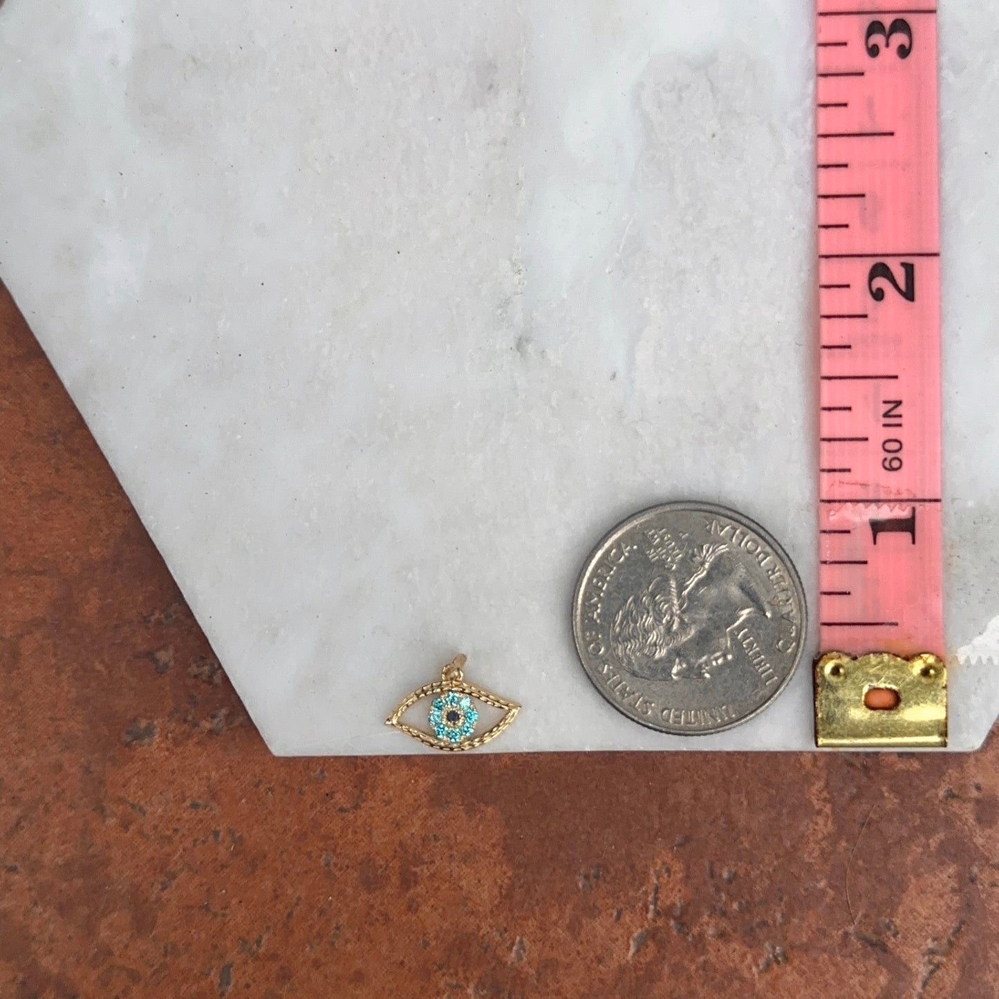 14KT Yellow Gold Blue CZ Evil Eye Pendant Charm