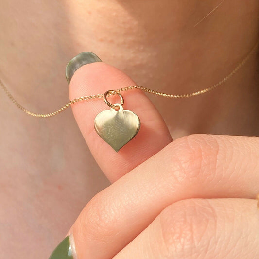 10KT Yellow Gold Flat Heart Plate Pendant Charm