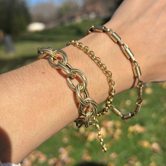 14KT Yellow Gold Oval Link Textured Ribbed Twist Chain Bracelet