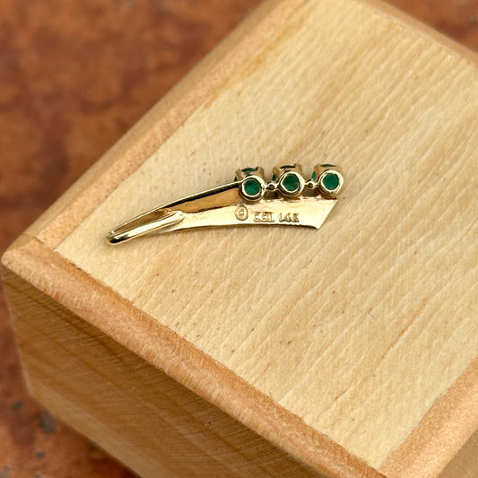 Estate 14KT Yellow Gold 3 Emerald Drop Pendant Slide