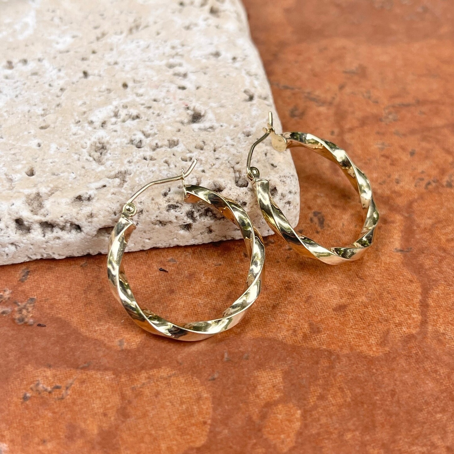 10KT Yellow Gold Twisted Tube Hoop Earrings 26mm