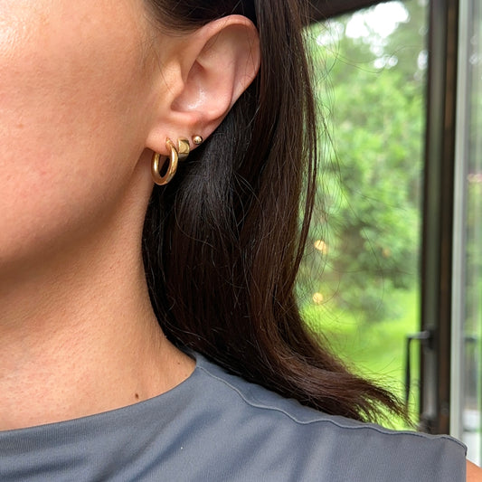 14KT Yellow Gold 3mm Tube Round Hoop Earrings 15mm