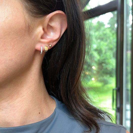 14KT White Gold Natural Pave Diamond Round Huggie Hoop Earrings NEW 2.4mm x 12mm Small Thin Tiny