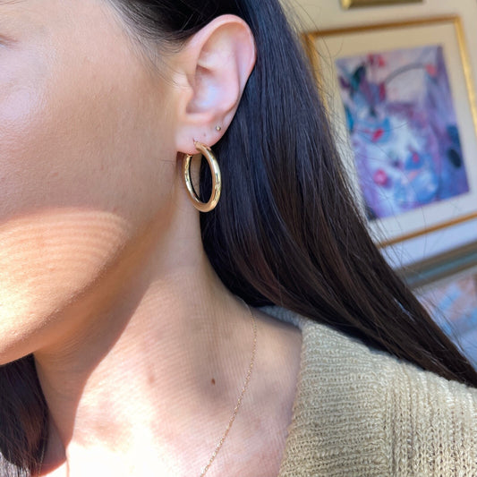 10KT Yellow Gold 4mm Tube Hoop Earrings 29mm