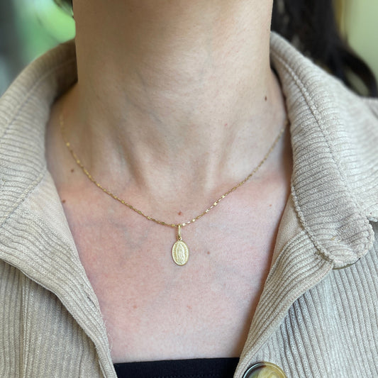14KT Yellow Gold Matte Our Lady of Guadalupe Oval Medal Pendant Charm